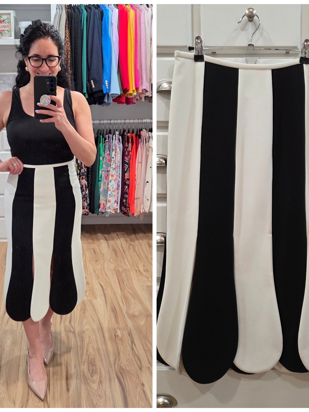 Victoria Beckham for Target Black and White Scalloped-Panel Midi Skirt